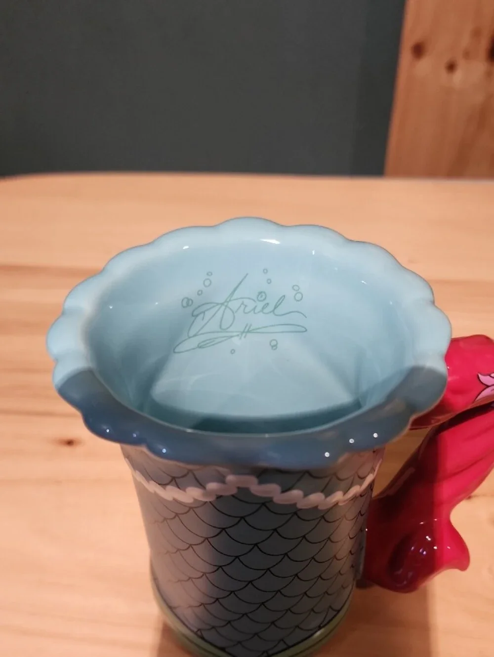 Disney Blue Mermaid Scale Ceramic Mug with Pink Tail Handle